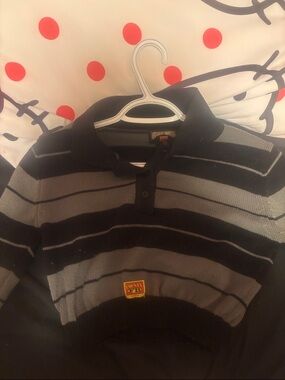 Fb county Black and Gray Striped Polo Sweater